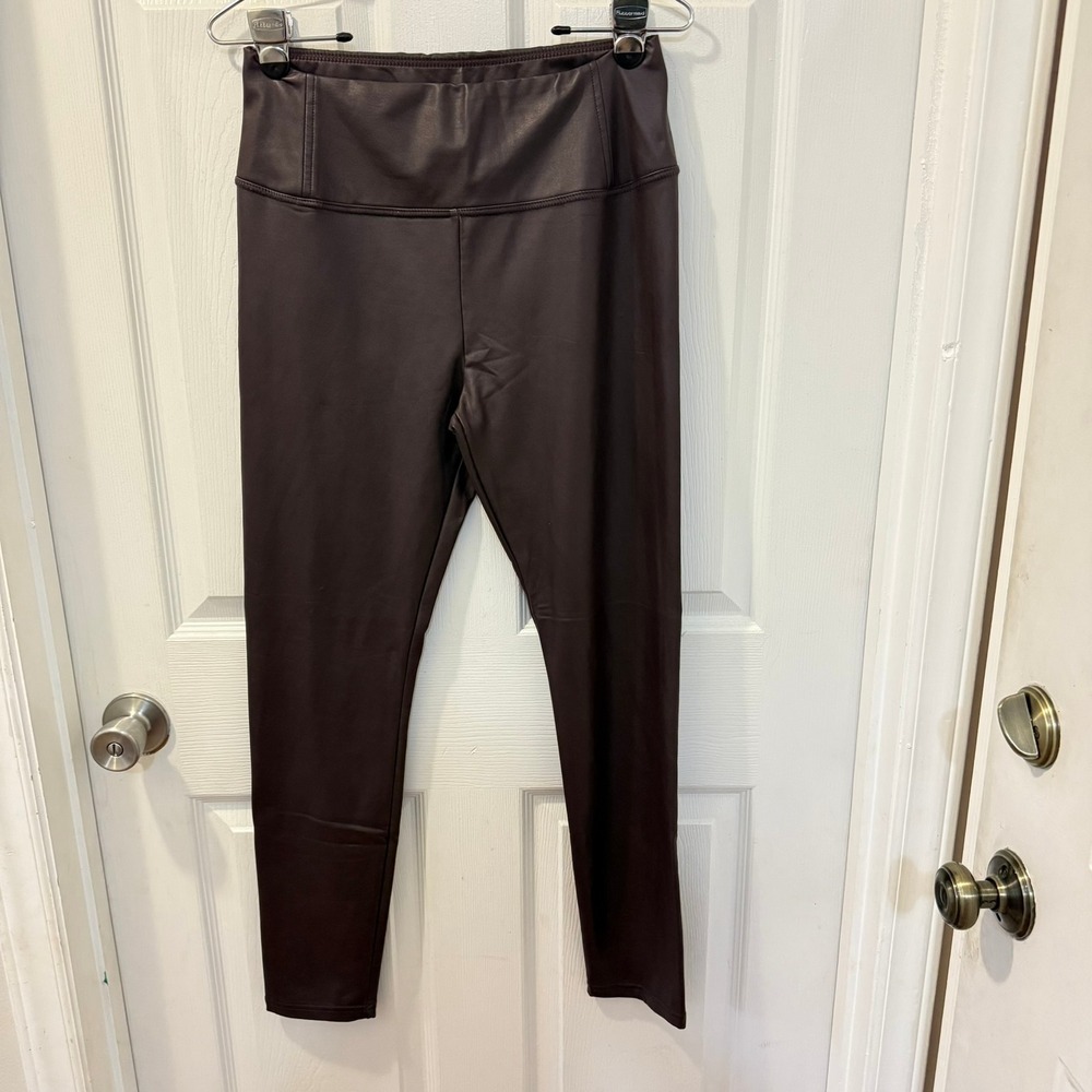 7 For All Mankind Faux Leather Leggings Pants Burgundy Mid Rise Women's Size M